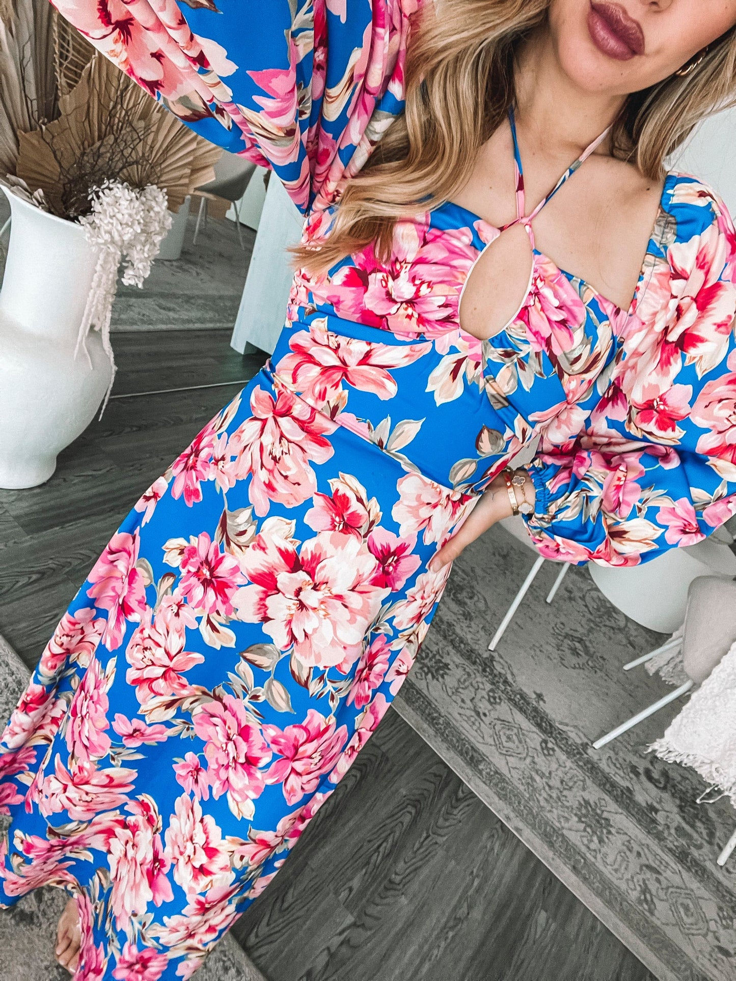 Ezmeralda Cobalt Blossom Dress | Women's Printed Midaxi Dress