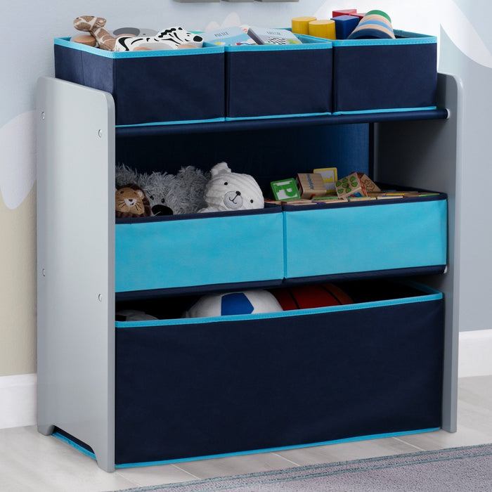 Delta Children Grey with Blue (026) Design and Store 6 Bin Toy Organizer