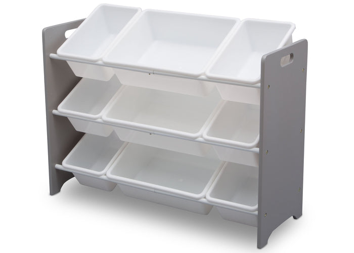 Delta Children Grey (026) MySize 9 Bin Plastic Toy Organizer, Left Angle, a3a