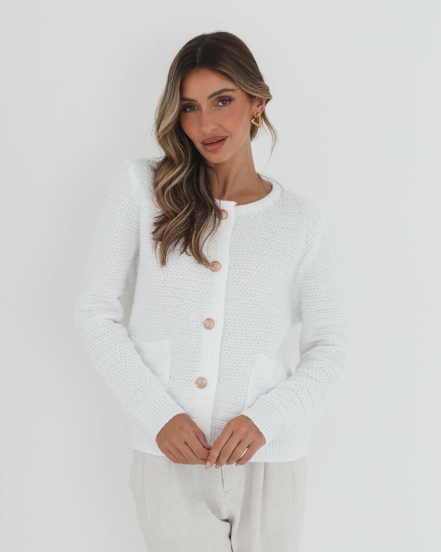 Anora White Cardigan | Women's Knit Cardigan