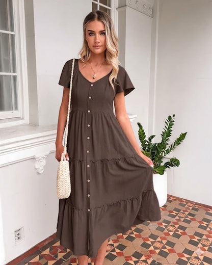 Celie Cocoa Dress | Women's Linen Midi Dress