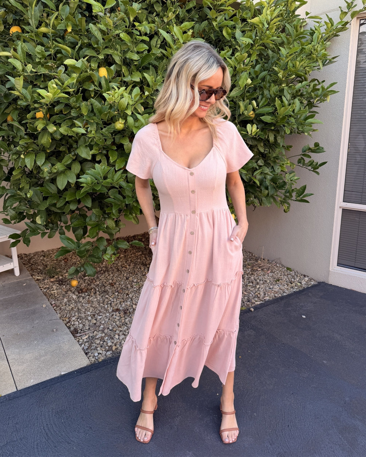 Celie Dress - Pink | Women's Linen Midi Dress