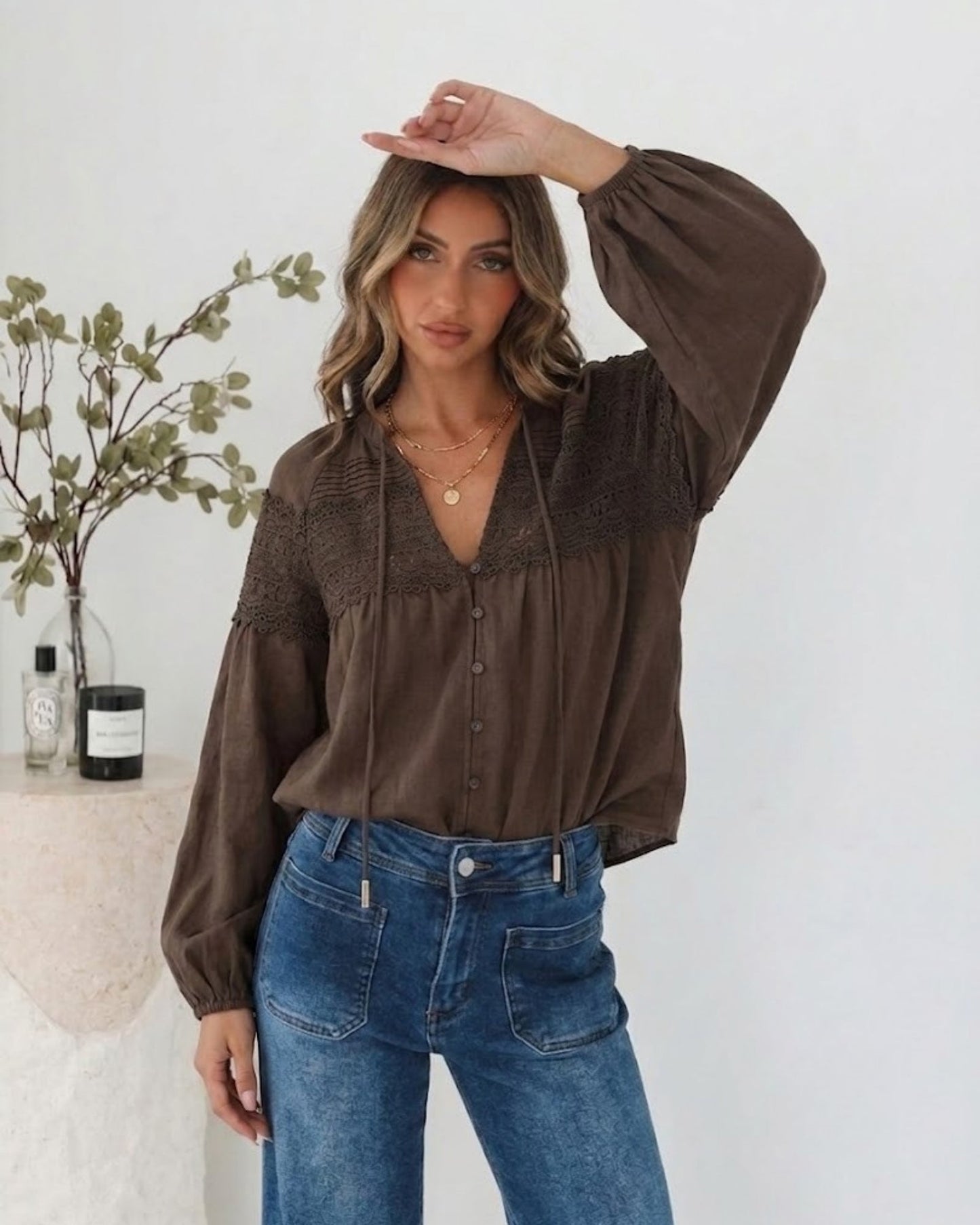 Chenille Choc Lace Blouse | Women's Boho Lace Blouse