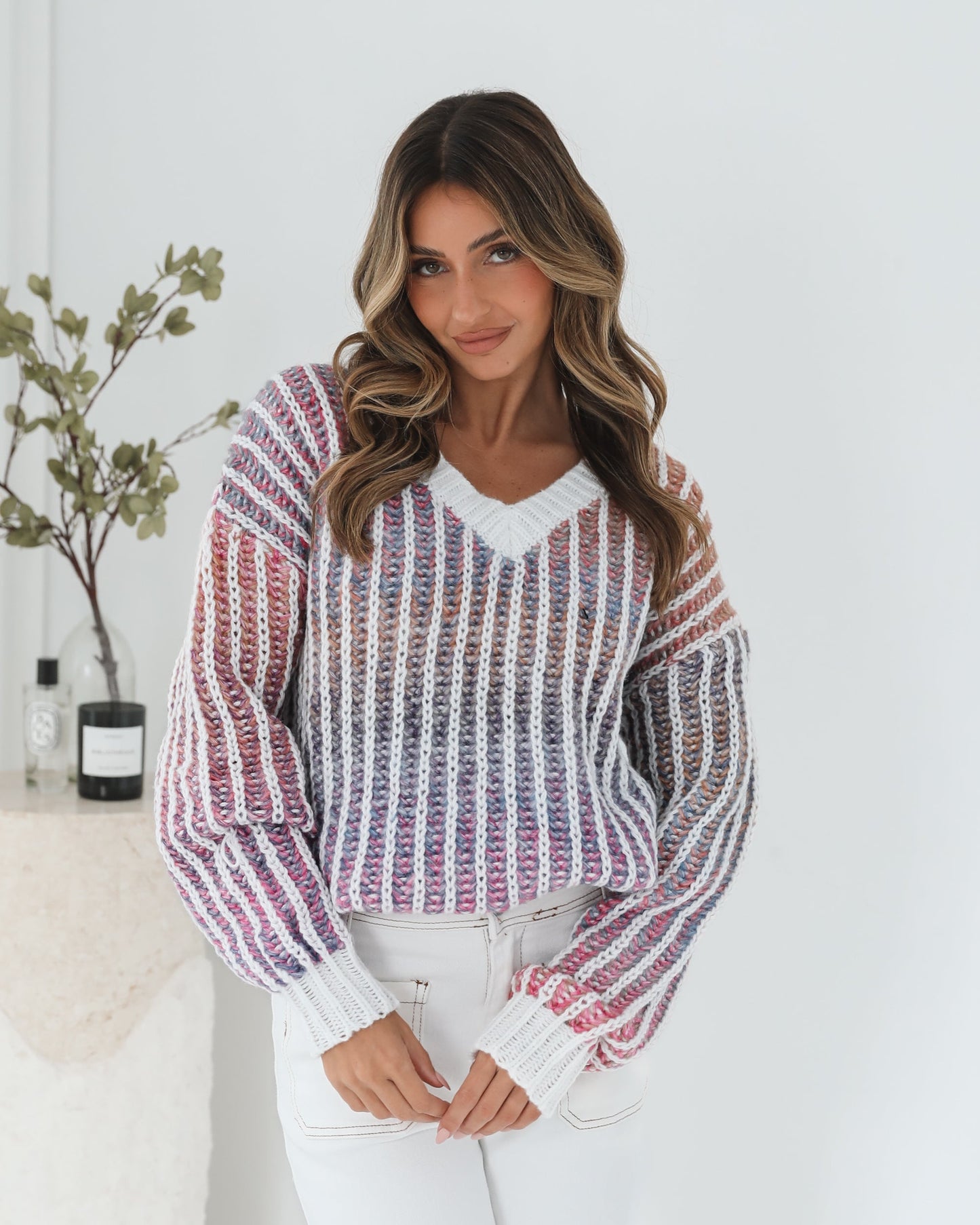 Daleena Pink Multi Knit | Women's Knit Jumper