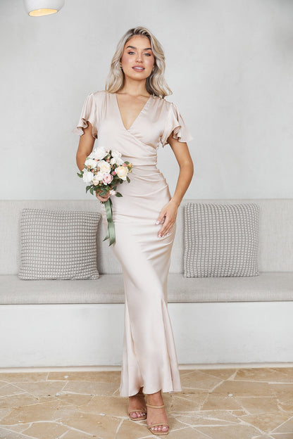 Doren Dress - Champagne | Women's Formal Satin Maxi Dress
