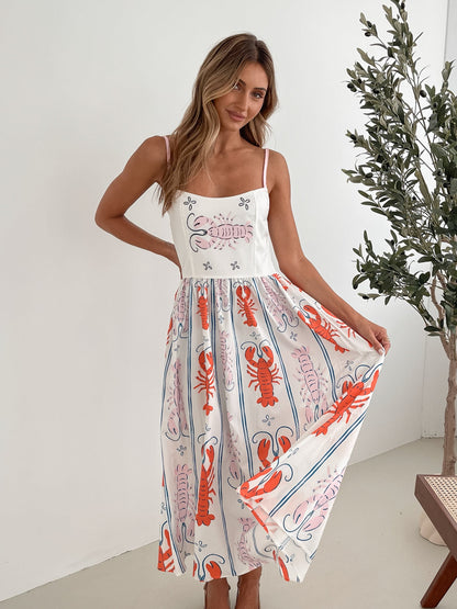 Evania White Print Dress | Women's Printed Midi Dress
