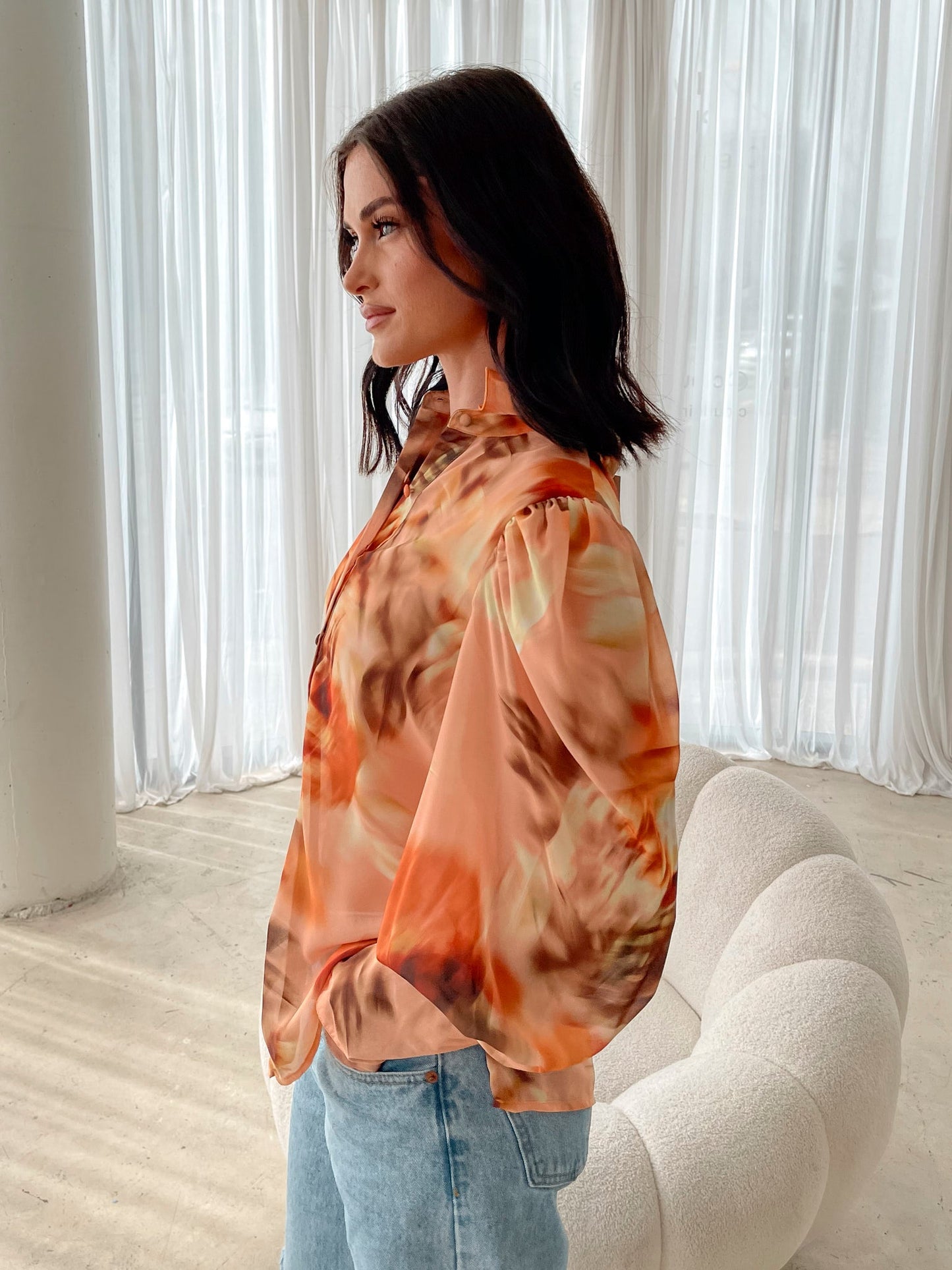 Fleet Yellow Blurred Floral Blouse | Women's Floral Blouse