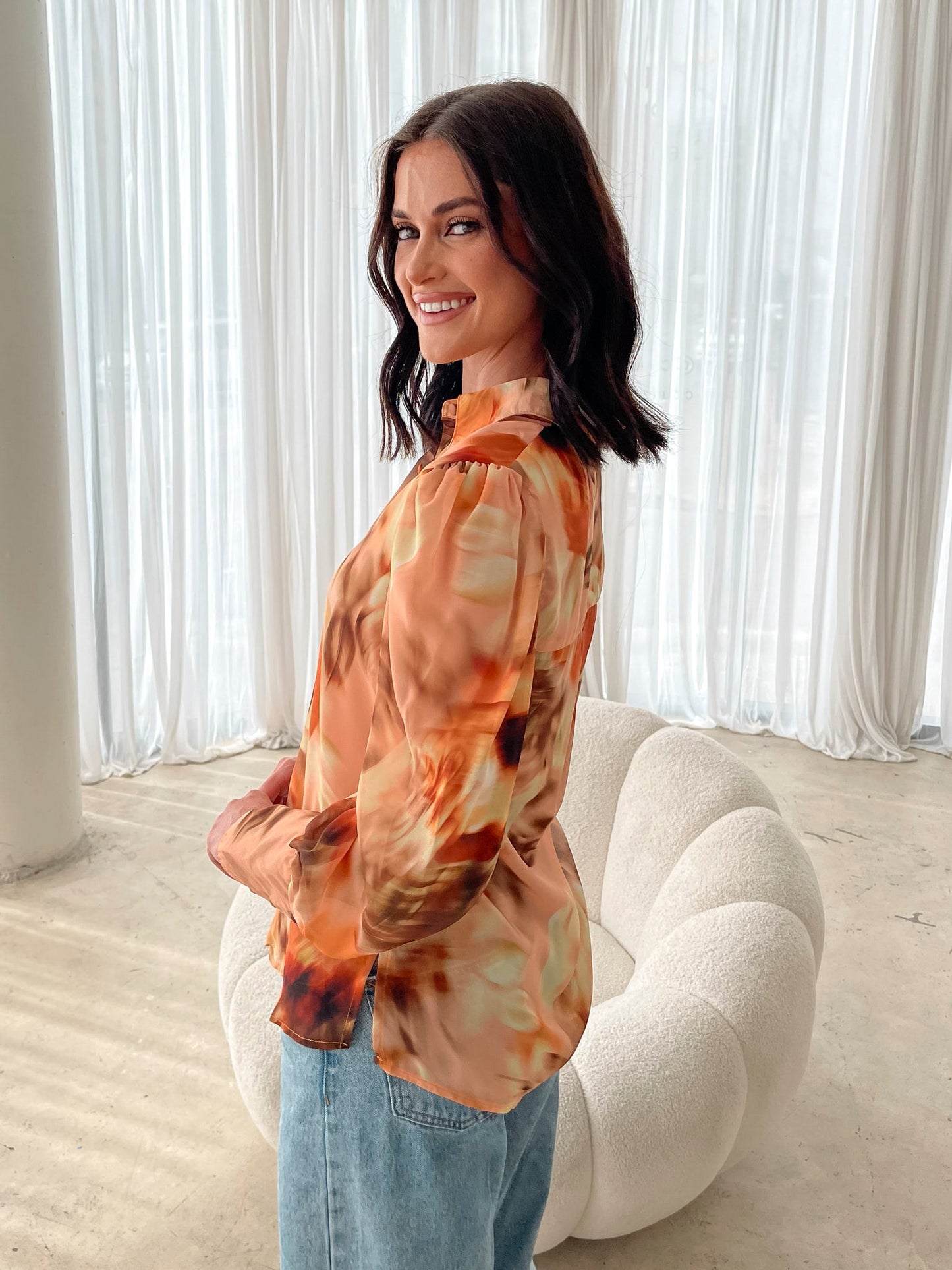 Fleet Yellow Blurred Floral Blouse | Women's Floral Blouse