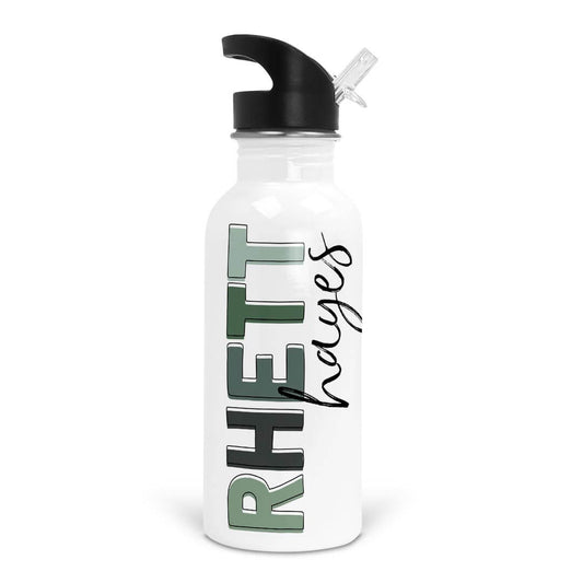 Gradient Greens Color Block Personalized Kids Water Bottle