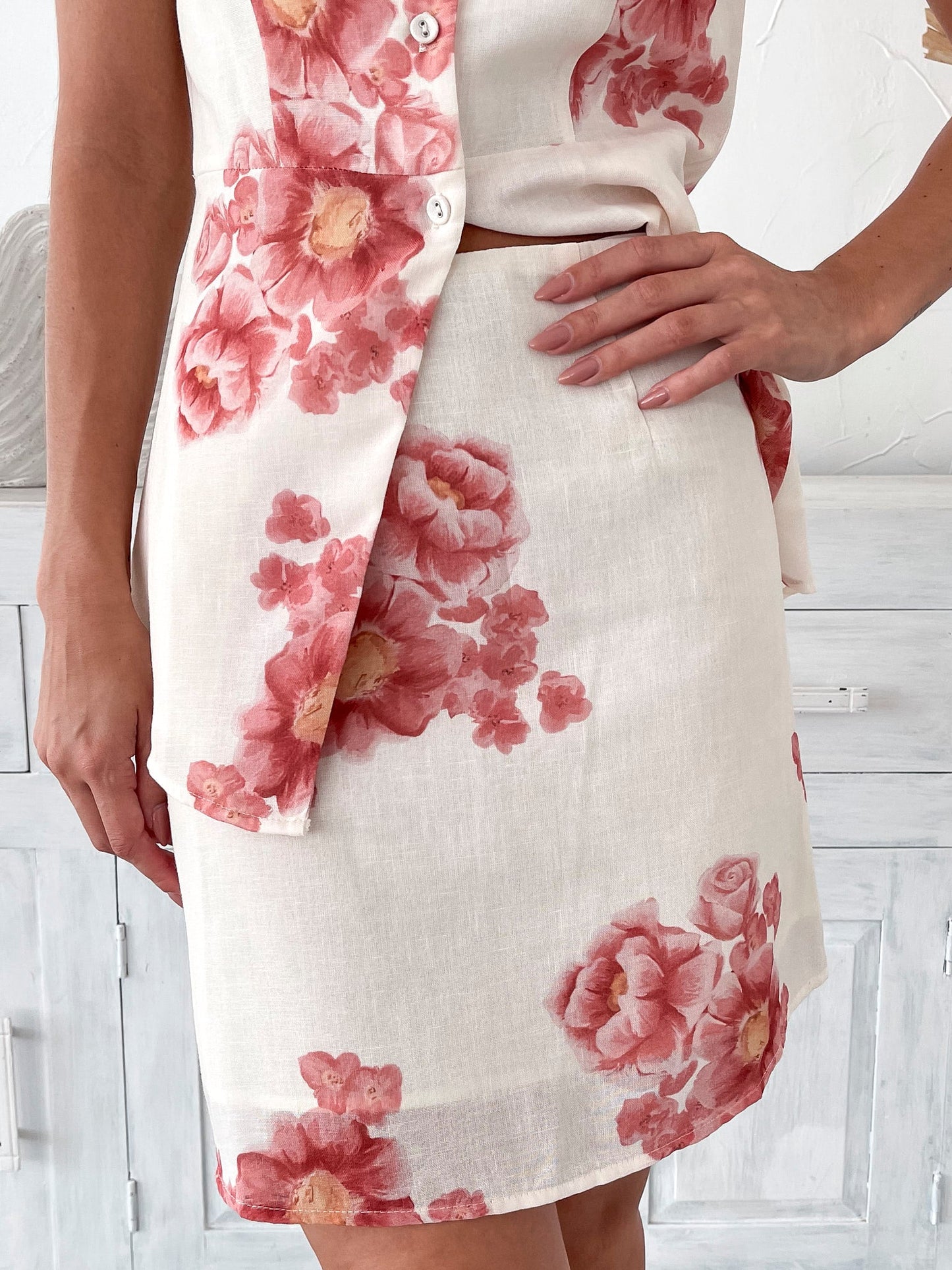 Harleigh Cream Floral Skirt | Women's High Waisted A-Line Mini Skirt