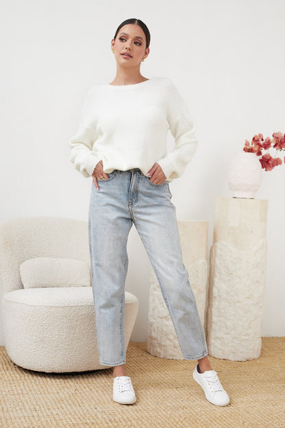 Harvie White Knit | Women's Boat Neck Jumper