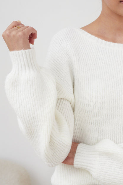 Harvie White Knit | Women's Boat Neck Jumper