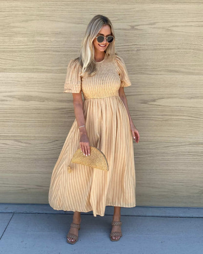 Iolana Dress - Beige | Women's Cotton Smock Midi Dress