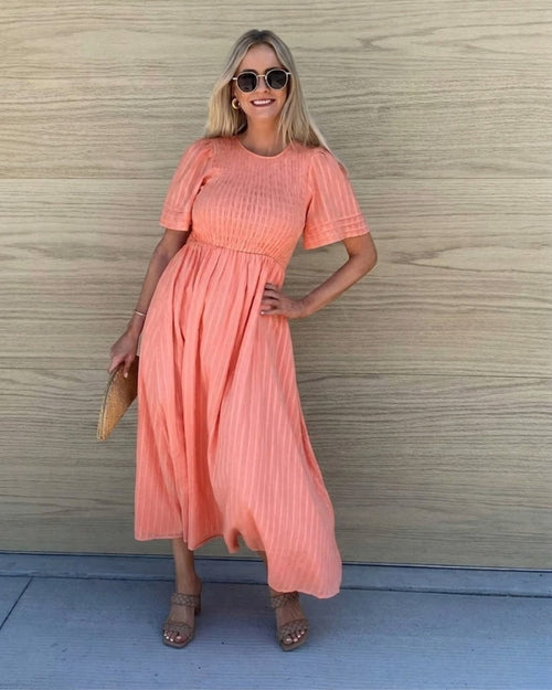 Iolana Coral Midi Dress | Women's Cotton A-Line Midi Dress