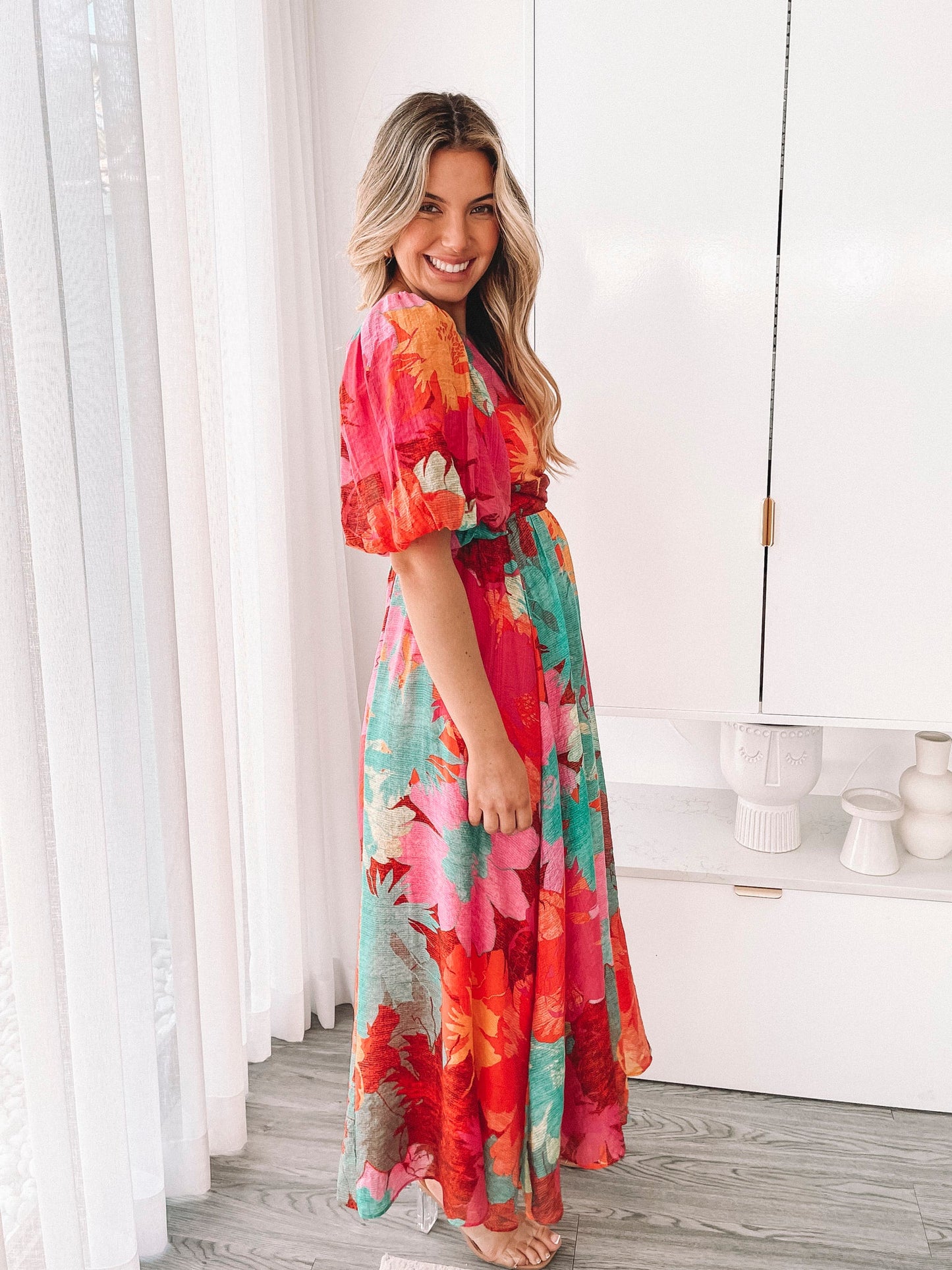 Lakelyn Pink Floral Dress | Women's One Shoulder Midi Dress