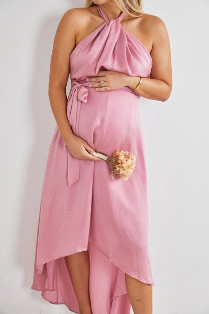 Luvinia Pink Dress | Women's Satin Halter Midi Dress