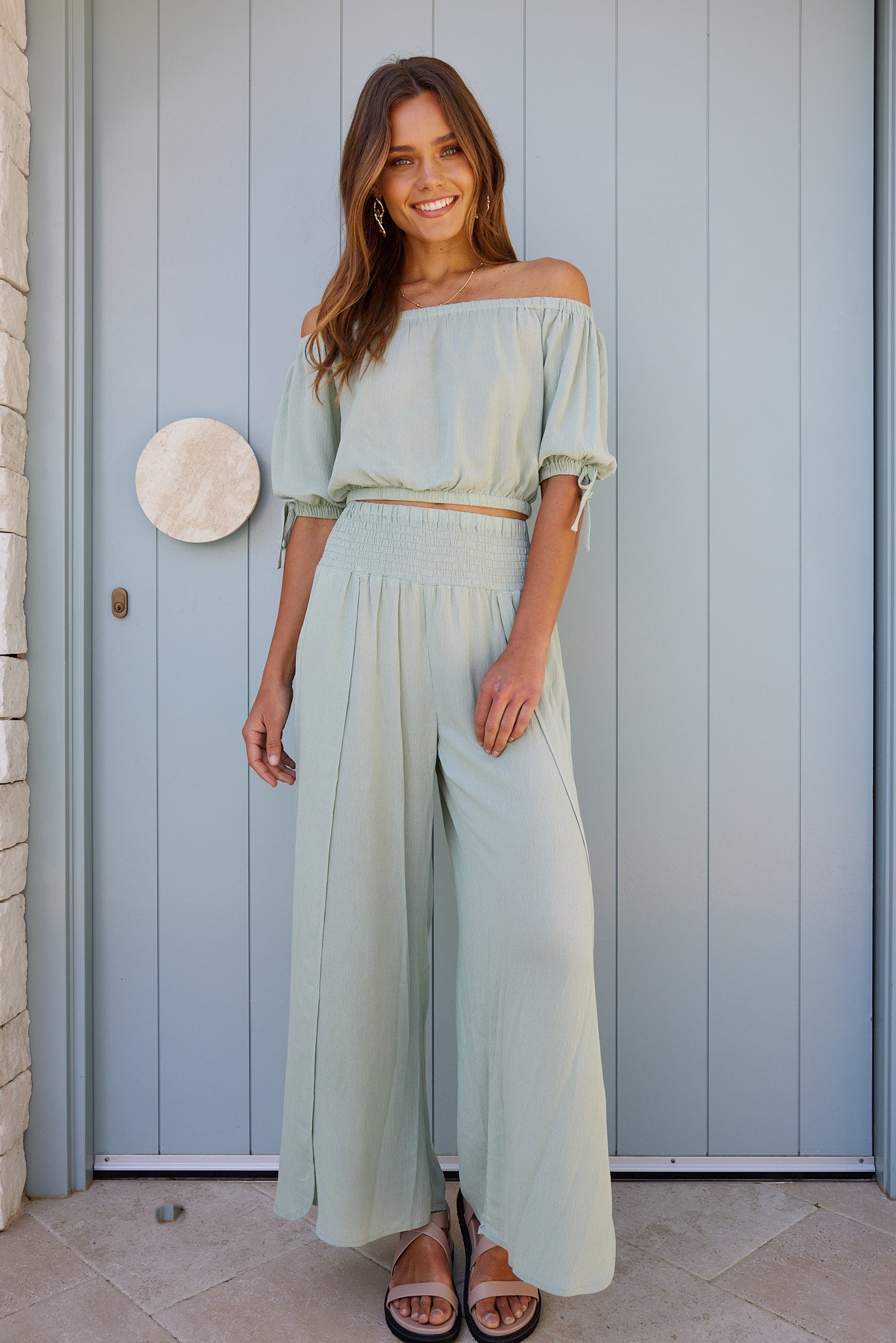 Marinda Sage Top | Women's Off Shoulder Crop Top