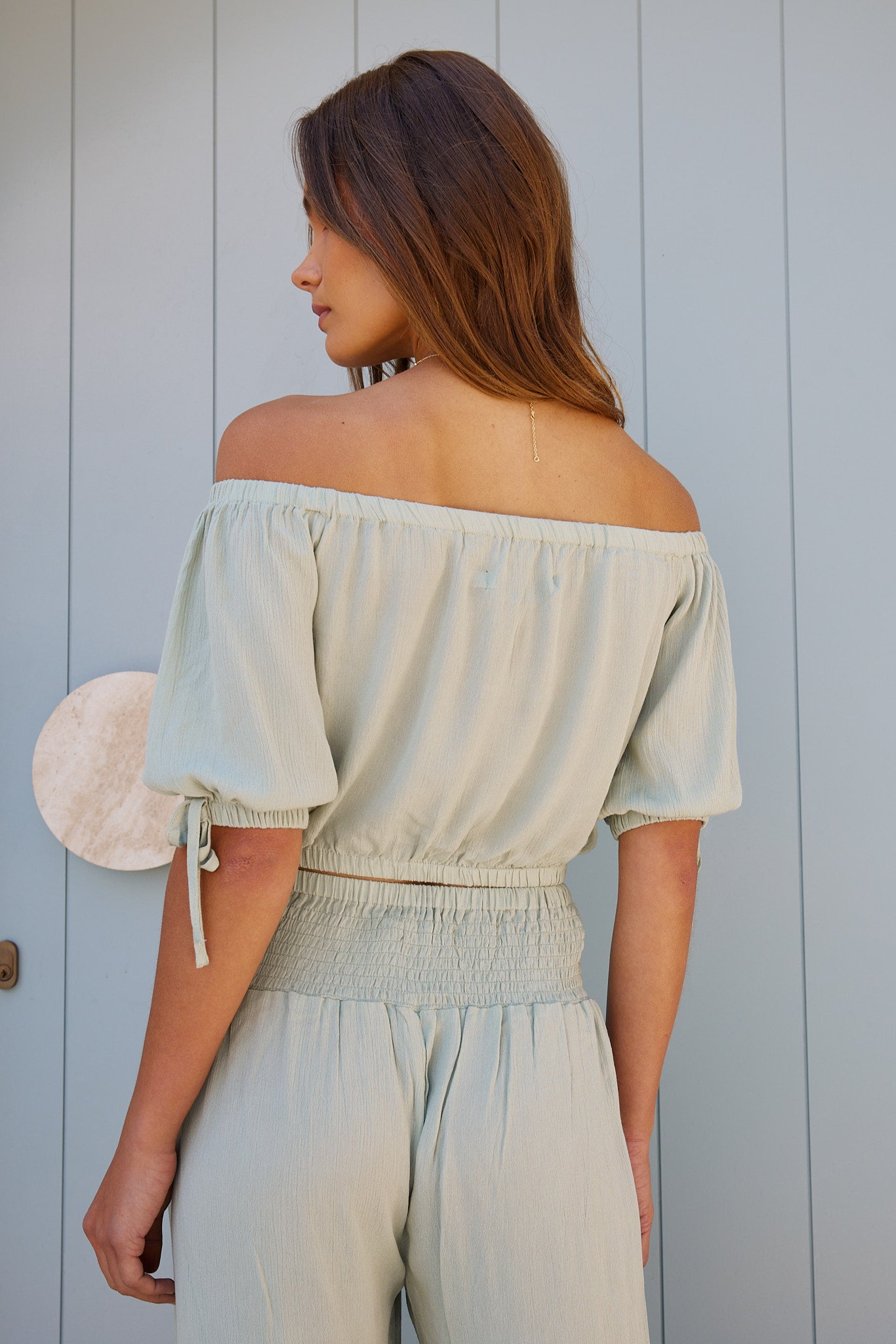 Marinda Sage Top | Women's Off Shoulder Crop Top