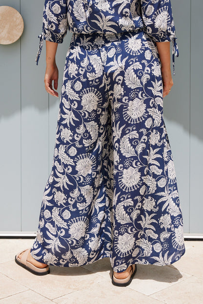Minda Black Mono Print Pants | Women's Wide Leg Pants