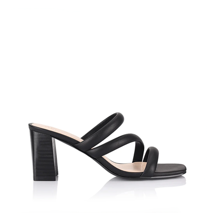 Naenae Black Heels | Women's Strappy Block Heels