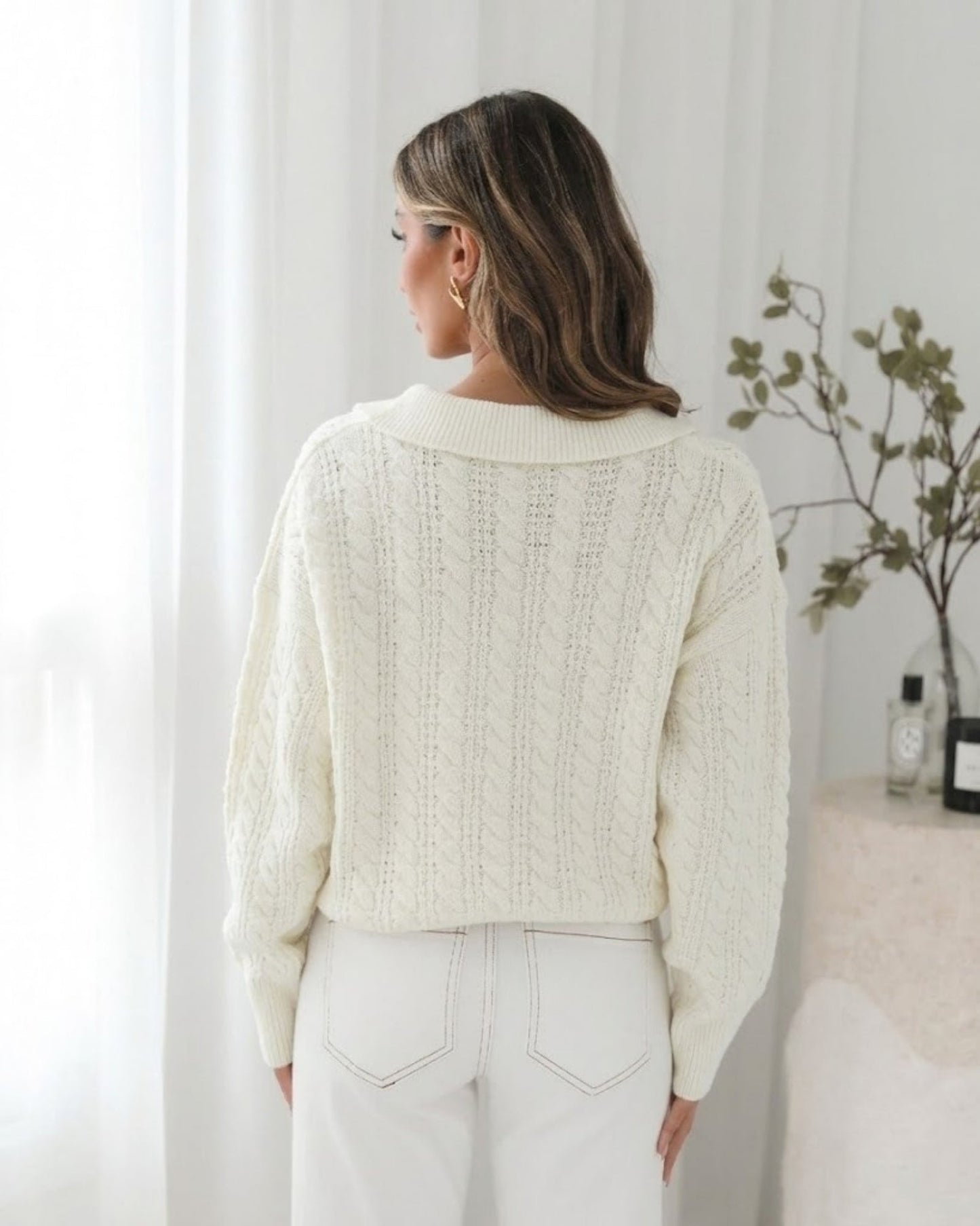 Oriah Cream Cable Knit Jumper | Women's Collared Knit Jumper