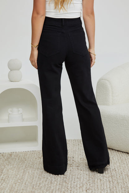 Orine Black Denim Jeans | Women's High Waisted Flared Jeans