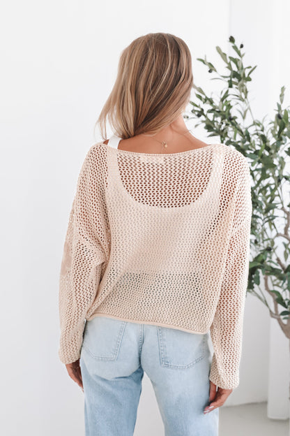 Pacino Knit Top Oat | Women's Crochet Knit Top