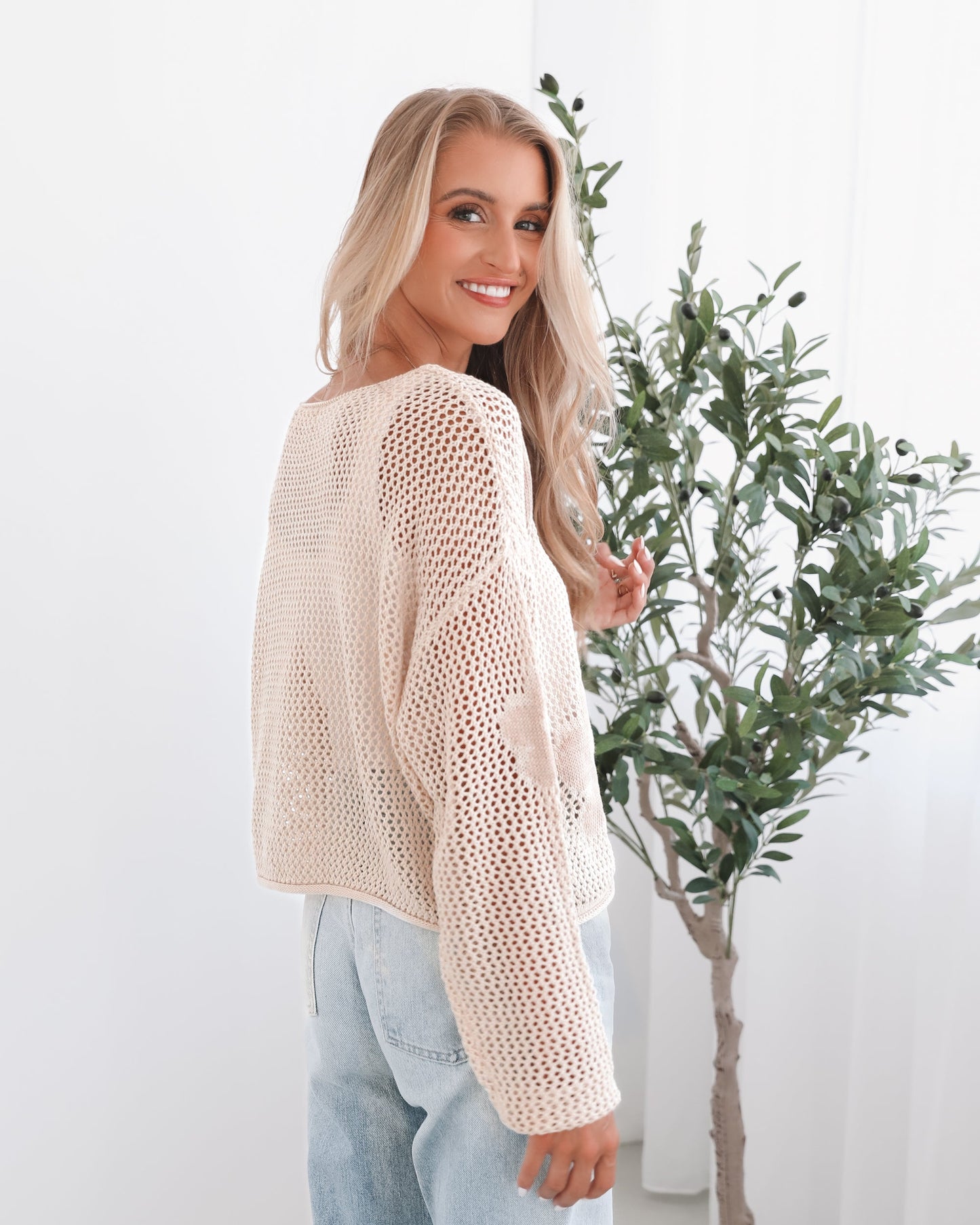 Pacino Knit Top Oat | Women's Crochet Knit Top