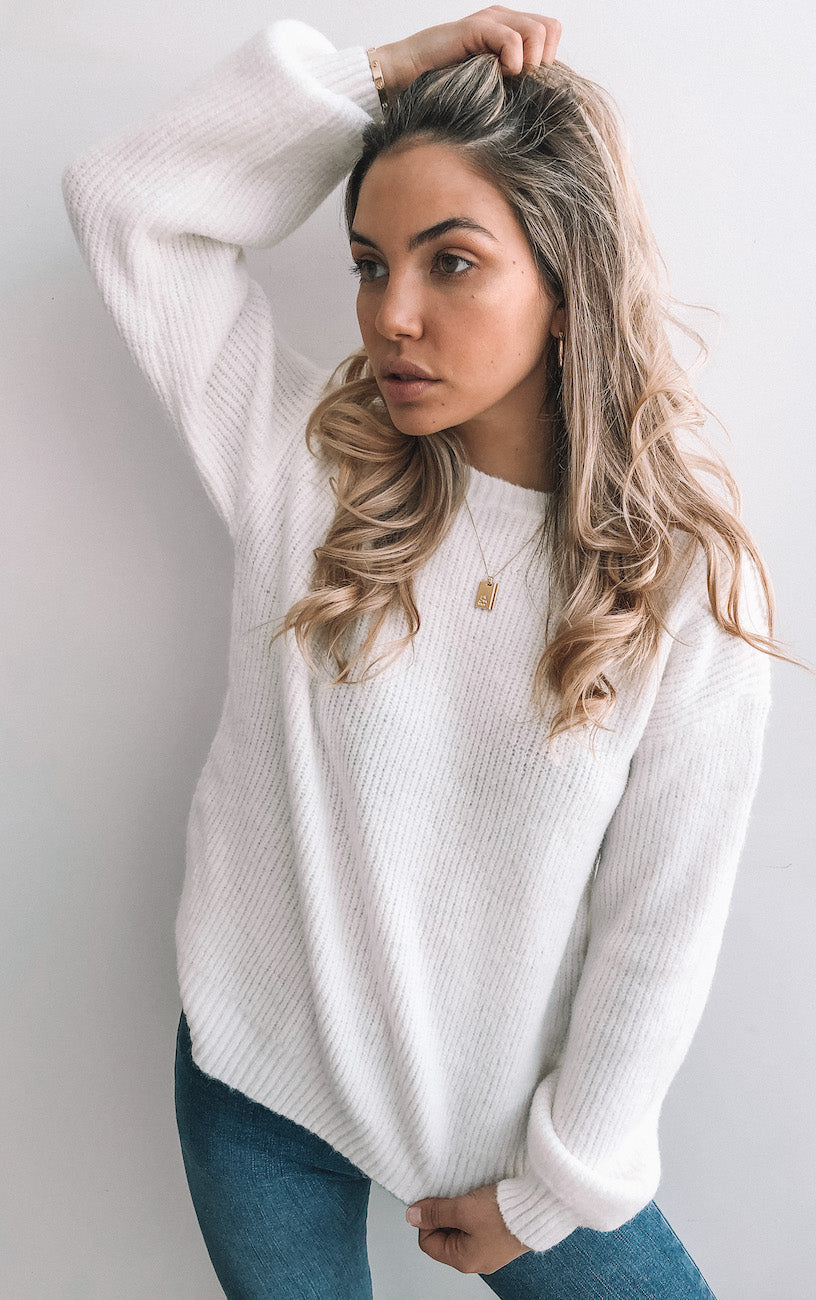 Harvie White Knit | Women's Boat Neck Jumper