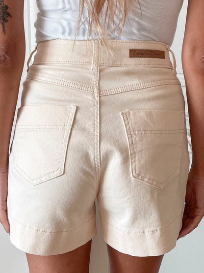 Priella Cream Shorts | Women's High Waisted Shorts