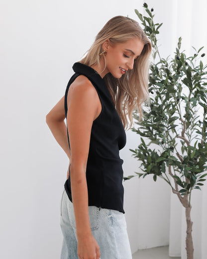 Vittoria Navy Top | Women's Plunge Neck Top