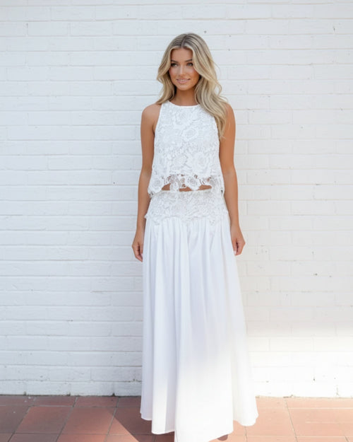 Vivorie White Skirt | Women's Lace A-Line Skirt