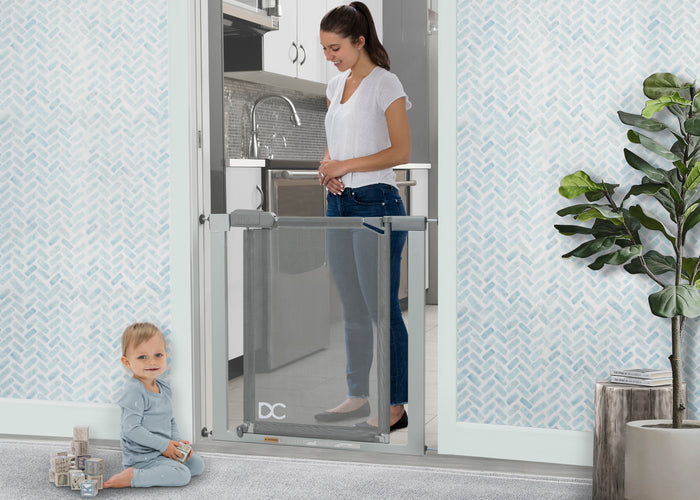 Adjustable Baby Safety Gate - Easy Fit Pressure Mount Design with Walk-Through Door Cool Grey (1216)