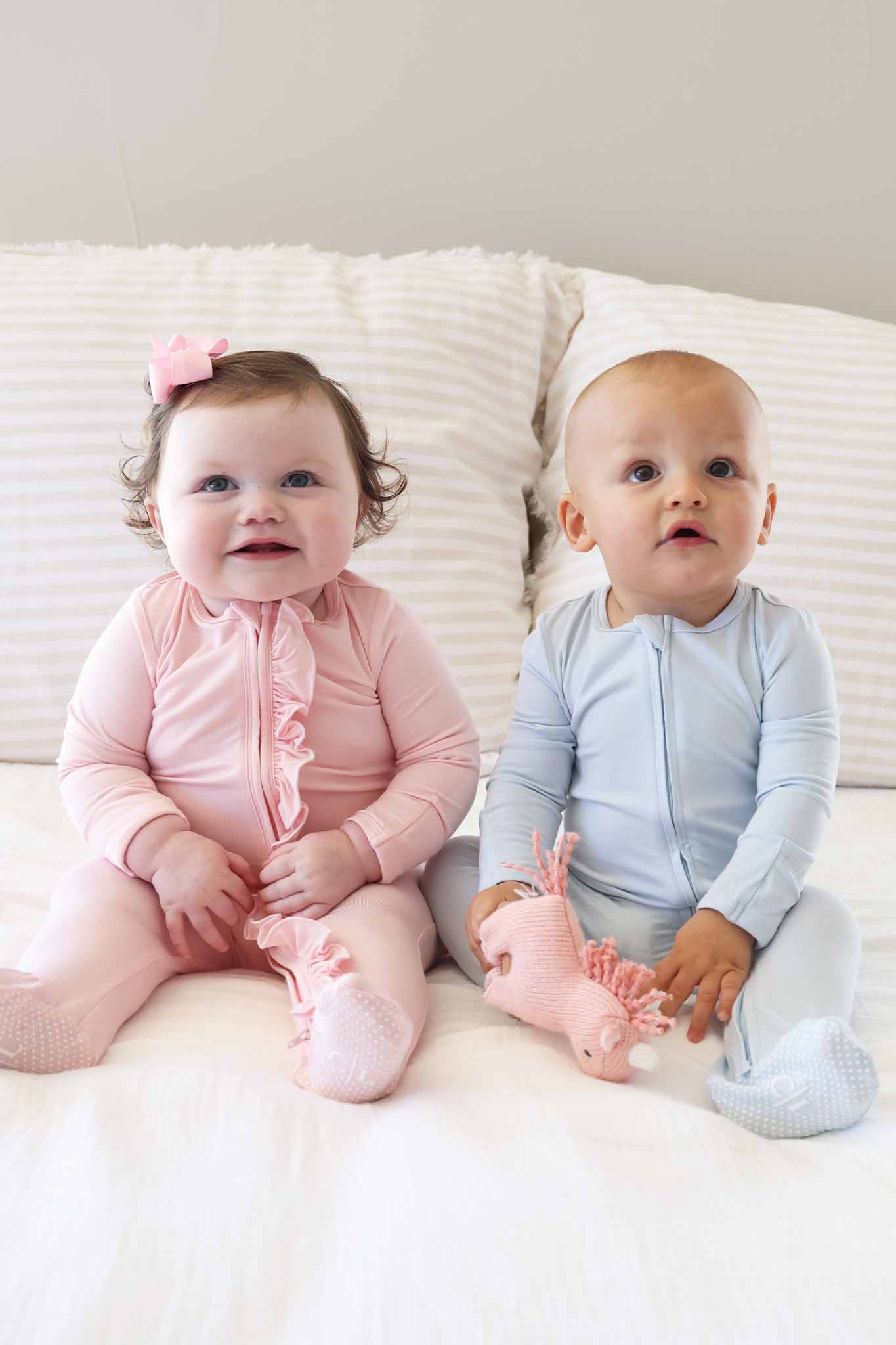 Baby Blue Bamboo Zipper Footie
