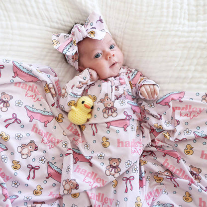 Bathtime Besties Personalized Swaddle Blanket | Pink