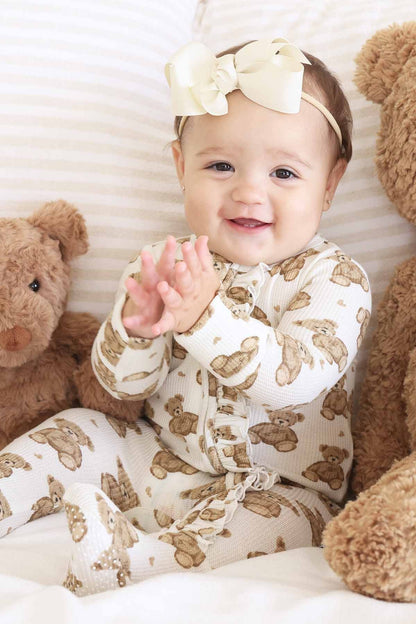 Beary Sweet Bamboo Waffle Zipper Ruffle Footie