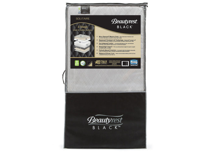 Beautyrest Black Solitaire 2-Stage Crib and Toddler Mattress, Packaged View