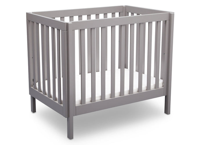 Delta Children Grey (180) Bennington Elite Mini Crib with Mattress, Angled View, c3c