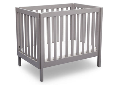 Delta Children Grey (180) Bennington Elite Mini Crib with Mattress, Angled View, c3c