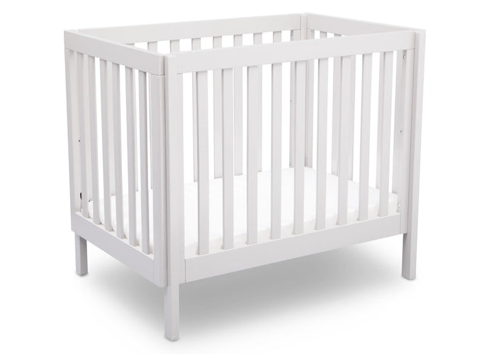 Delta Children White (130) Bennington Elite Mini Crib with Mattress, Angled View, a3a