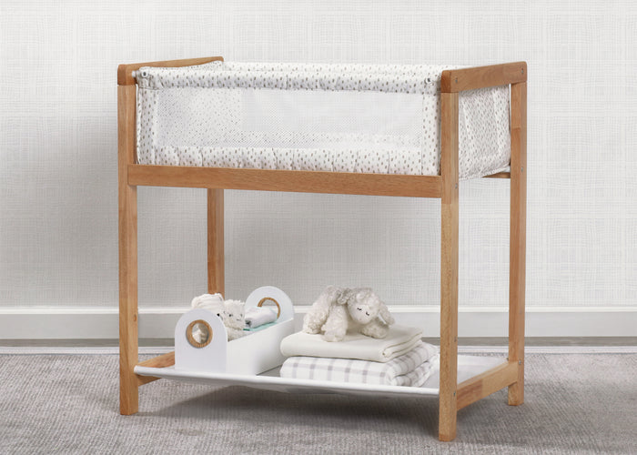 Classic Wood Bedside Bassinet Sleeper - Portable Crib with High-End Wood Frame Paint Dabs (2129)