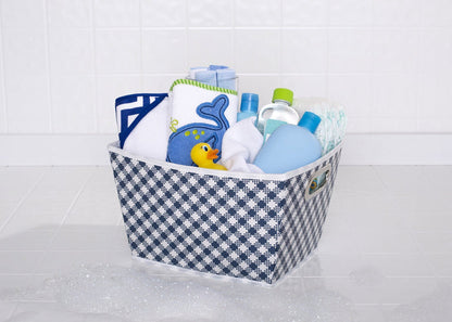 Gingham Navy (404) Deluxe Water-Resistant Rectangle Tapered Tote c1c