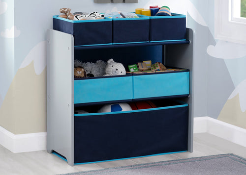 Delta Children Grey with Blue (026) Design and Store 6 Bin Toy Organizer, Hangtag View