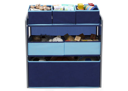 Delta Children Grey with Blue (026) Design and Store 6 Bin Toy Organizer, Front Silo View