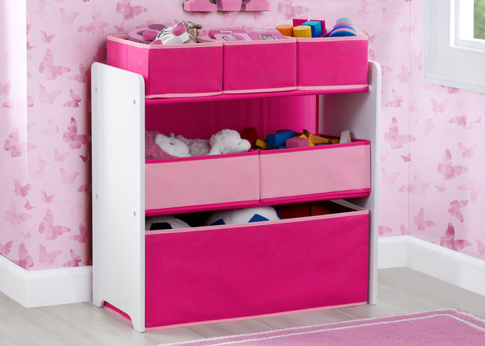 Delta Children Bianca White with Pink (130) Design and Store 6 Bin Toy Organizer, Hangtag View