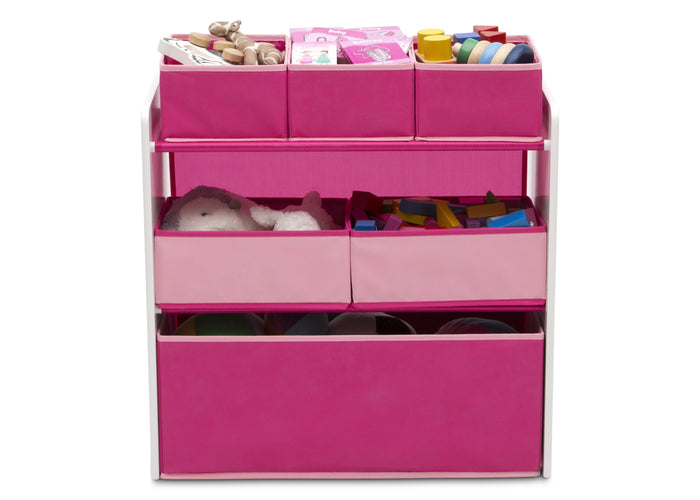 Delta Children Bianca White with Pink (130) Design and Store 6 Bin Toy Organizer, Front Silo View