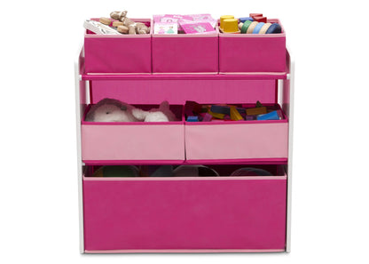 Delta Children Bianca White with Pink (130) Design and Store 6 Bin Toy Organizer, Front Silo View