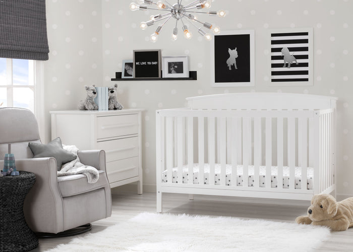 Delta Children Bianca White (130) Finley 4-in-1 Convertible Baby Crib Roomshot a1a
