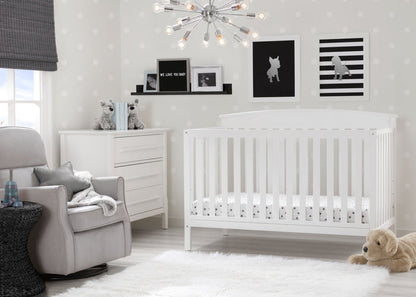 Delta Children Bianca White (130) Finley 4-in-1 Convertible Baby Crib Roomshot a1a