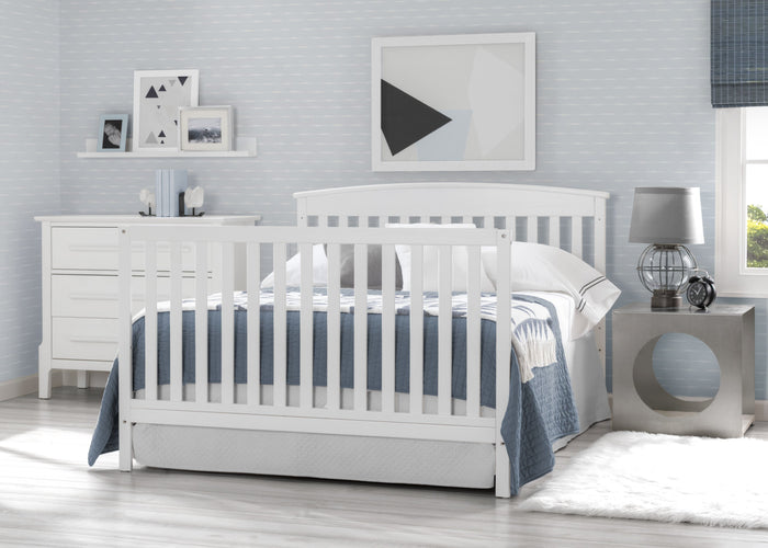 Delta Children Bianca White (130) Finley 4-in-1 Convertible Baby Crib Full Bed Roomshot a2a